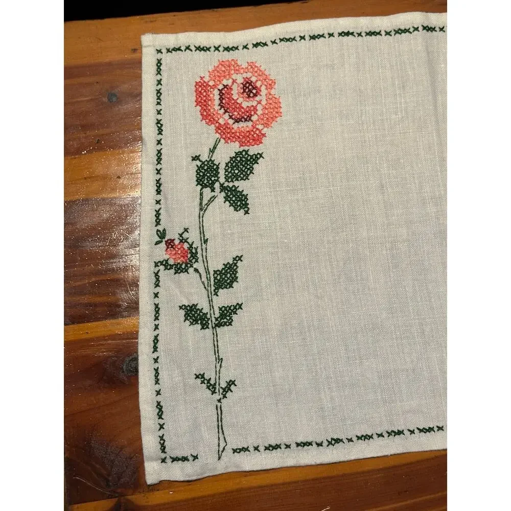 Vintage Rose‎  linen set, placemats,  napkins, coasters, embroidered linen